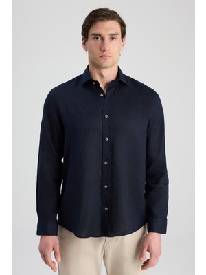 D'S Damat Ds Damat Comfort Lacivert Keten Gömlek