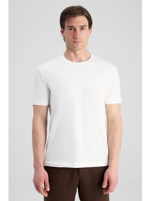 D'S Damat Twn Slim Fit Ekru Düz T-Shirt