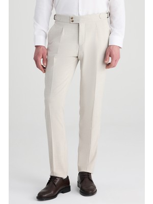 D'S Damat Ds Damat Bej Armürlü Kumaş Pantolon