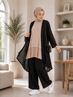 Esra Butik Siyah, Beyaz ve Pudra Renk Kolsuz Altı Pileli Içlik – 80 cm