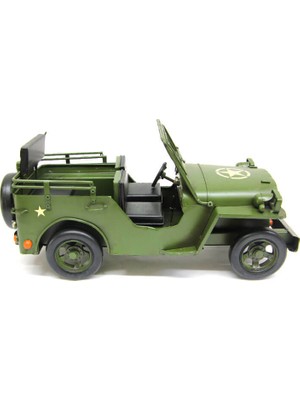 Yakalabazar Vintage Metal Askeri Jeep Maketi | Ev ve Ofis Hediyelik Dekor Obje ( 30 cm )