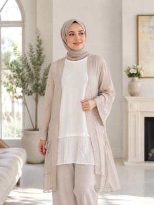 Esra Butik Siyah, Beyaz ve Pudra Renk Kolsuz Altı Pileli Içlik – 80 cm