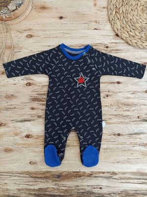 Aycer 0-3 3-6 6-9 Ay Star Turk Baskılı Çıt Çıt Kapama Erkek Bebek Tulum Siyah