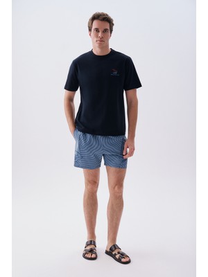 Mudo x Bozburun Yc Erkek Gri Mavi Desenli Straight Fit Mayo