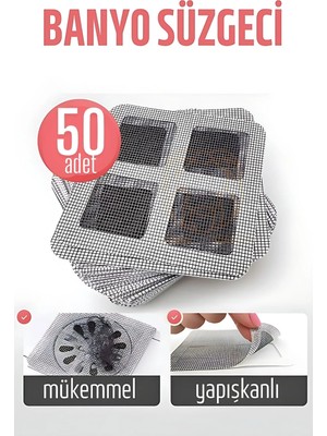 Aycer Banyo Gider Süzgeci 50 Adet Yapışkanlı Filtre, 10X10 cm