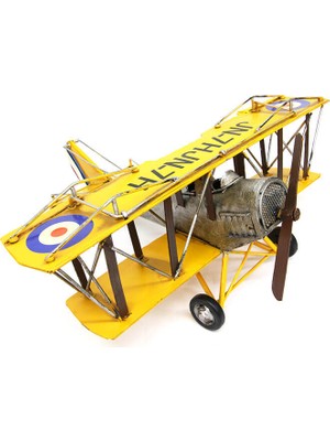 Yakalabazar Büyük Boy Dekoratif Metal Çift Kanatlı Uçak Maketi – Nostaljik Lüks Hediyelik Obje (47 Cm)