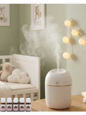 Derin Stok Kompakt Mini Hava Nemlendirici 5 Esans Hediyeli LED Işıklı USB Aromaterapi