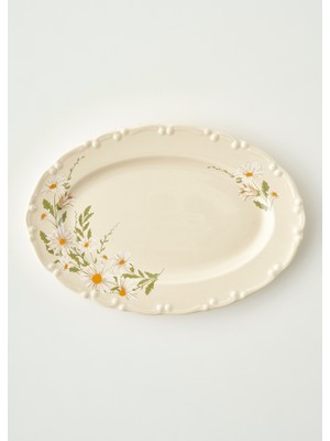 Bella Maison Daisy Porselen Sunum Tabağı 30 Cm Açık Krem Çiçek Desenli Şık ve Dayanıklı