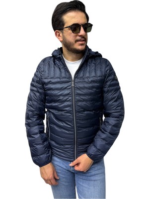 Brango Erkek Kapitone Çizgili Desenli Kapüşonlu Slim Fit Şişme Casual Mont