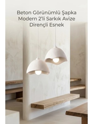 Buyolog Beton Görünümlü  Şapka Formlu Modern 2'li Sarkık Avize  30X22 cm Dirençli Esnek  & Bebek Odası Uyumlu