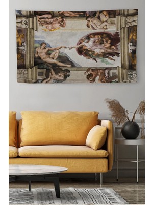 Buyolog Duvar Örtüsü / Halısı Michelangelo - Adem’in Yaratılışı Kaliteli Kanvas KUMAŞ-4069