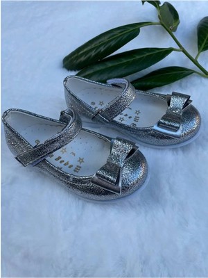 Buyolog Kız Bebek Metalik Işıltılı Gümüş Prenses Babet Ayakkabı