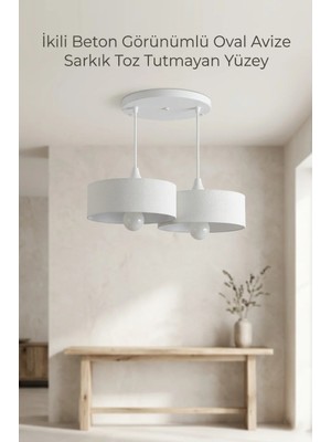 Buyolog Ikili Beton Görünümlü Oval Avize Sarkık Toz Tutmayan, Vegan, Oturma Odası Salon Mutfak Çocuk Odası