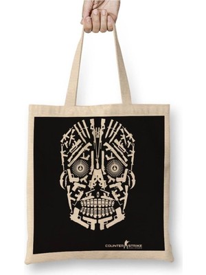 Dekado Skull Gun White Bez Çanta Uzun Saplı