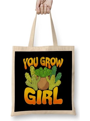 Dekado You Grow Girl Gardening Planting Succulents Pun Bez Çanta Uzun Saplı