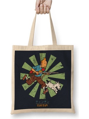 Dekado Tintin Retro Japanese Bez Çanta Uzun Saplı