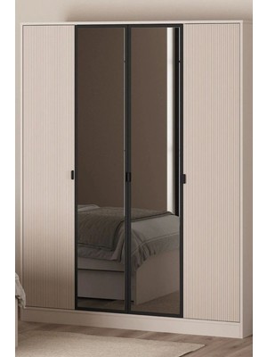 Palmera Zen 4 Kapaklı Aynalı Gardırop - 158 cm Genişlik - Genç Odası Elbise Dolabı - Modern Beyaz