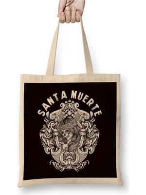 Dekado Santa Muerte Dead Sugar Skull Mexican Female Deity Satanic Bez Çanta Uzun Saplı