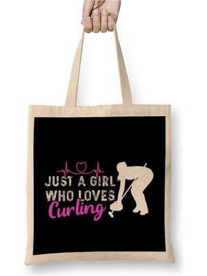 Dekado Girl Who Loves Curling Player Coach Team Curling Stones Bez Çanta Uzun Saplı