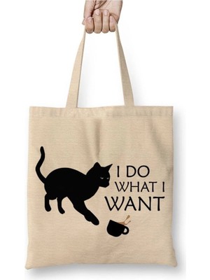 Dekado I Do What I Want Ne Istersem Onu Yaparım Kedi Bez Çanta Uzun Saplı