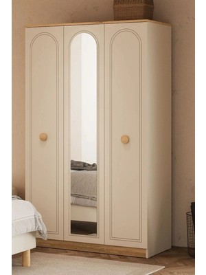 Palmera Bohem 3 Kapaklı Gardırop Mat Aytaşı Aynalı Lazer Işlemeli Mdf Kapak 160 cm