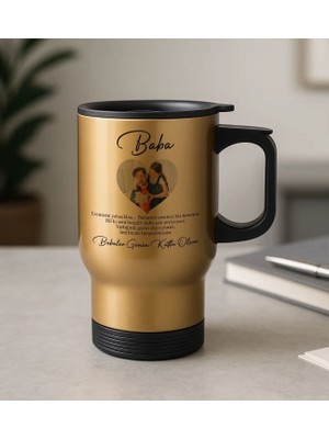 Bk Gift Kişiye Özel Fotoğraflı Babalar Günü Tasarımlı Kulplu Gold Çelik Bardak Termos Mug 450ML-7, Babalar Günü Hediye, Babaya Hediye