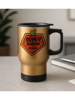 Bk Gift Kişiye Özel Babalar Günü Tasarımlı Kulplu Gold Çelik Bardak Termos Mug 450ML-4, Babalar Günü Hediye, Babaya Hediye