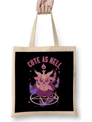 Dekado Cute As Hell Anime Kawaii Baphomet Pastel Goth Pun Bez Çanta Uzun Saplı