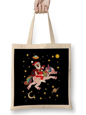 Dekado Cute Santa Claus Riding A Unicorn Through Space Bez Çanta Uzun Saplı