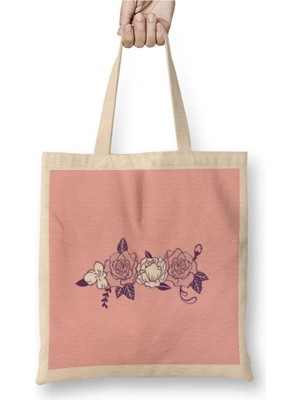 Dekado Cute Flowers Illustration Bez Çanta Uzun Saplı
