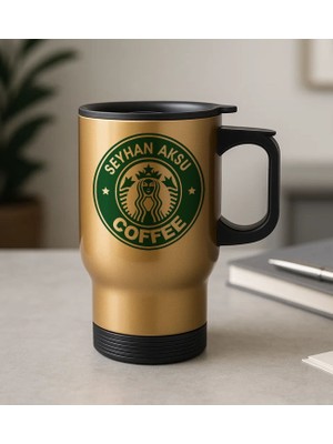 Bk Gift Kişiye Özel Isimli Coffee Tasarımlı Kulplu Gold Çelik Bardak Termos Mug 450ML-1, Sevgiliye Hediye, Arkadaşa Hediye, Eşe Hediye