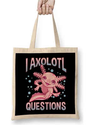 Dekado Cute & Funny I Axolotl Questions Walking Fish Pun Bez Çanta Uzun Saplı