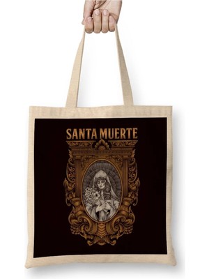 Dekado Santa Muerte Mexican Female Deity Sugar Skull Satanic Dead Bez Çanta Uzun Saplı