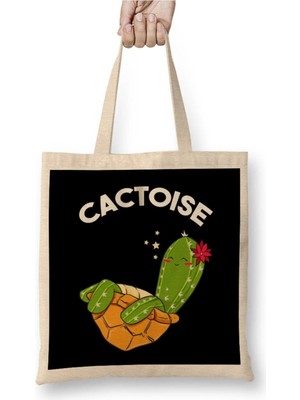 Dekado Cute & Funny Cactoise Cactus Tortoise Combined Bez Çanta Uzun Saplı