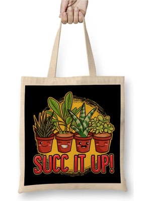 Dekado Cute & Funny Succ It Up Succulent Pun Bez Çanta Uzun Saplı
