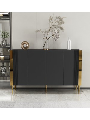 Morepp Dream 120 cm Konsol Tv Sehpası Çok Amaçlı Dolap Antrasit-Altın