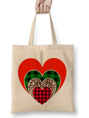 Dekado Love Hearts Leopard Print And Buffalo Plaid Love Valentines Day Love Bez Çanta Uzun Saplı