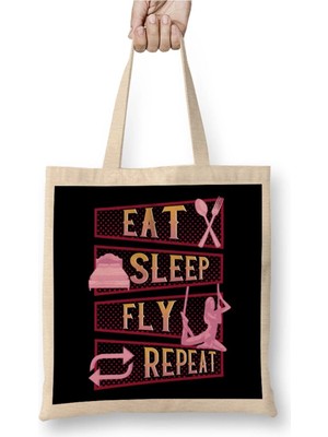 Dekado Funny Eat Sleep Fly Repeat Aerial Yoga Silks Bez Çanta Uzun Saplı