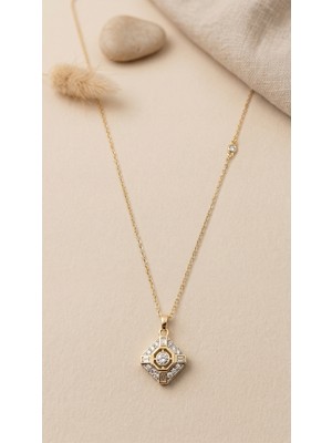 Lune Design Minimal Vintage Kare Model Zirkon Taşlı Altın Kaplama Vıp Kadın Kolye