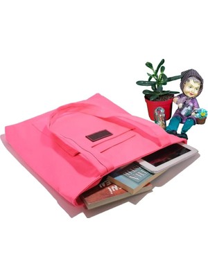 Dekado Kadın Açık Pembe Fermuarlı El ve Omuz Çantası Kumaş Bez Çanta Özel Dikim Kreasyonu