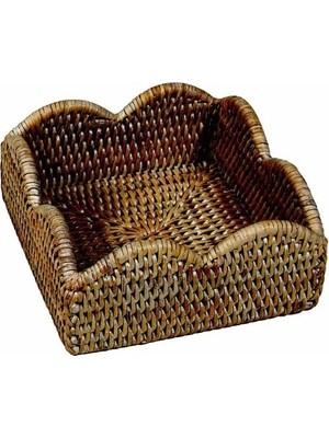 Caspari Rattan Scalloped Cocktail Napkin Holders In Natural - 1 Napkin Holder
