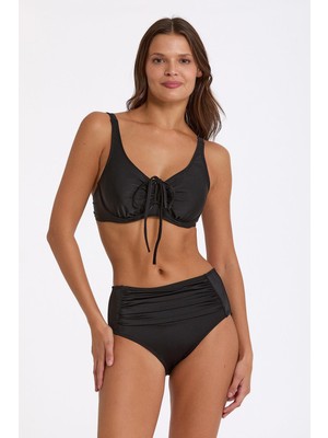 Argento Kadın Balenli Yüksek Bel Bağlama Detaylı Siyah Bikini Takımı C1T0N034641