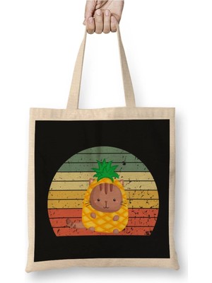 Dekado Vintage Pineapple And Cat Lover Bez Çanta Uzun Saplı