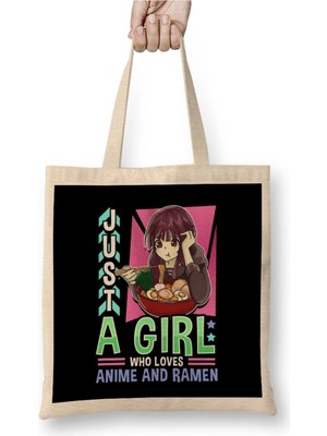 Dekado Just A Girl Who Loves Anime And Ramen Funny Foodie Bez Çanta Uzun Saplı