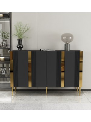 Morepp Forest 120 cm Konsol Tv Sehpası Çok Amaçlı Dolap Antrasit-Altın