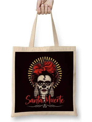 Dekado Santa Muerte Sugar Skull Dead Female Deity Satanic Mexican Bez Çanta Uzun Saplı