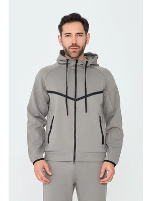 White Stone Gri Cepli Kapüşonlu Fermuarlı Erkek Sweatshirt