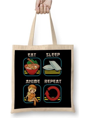 Dekado Eat Sleep Anime Repeat Cute Anime Obsessed Bez Çanta Uzun Saplı