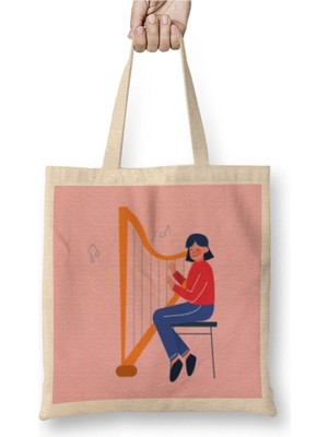 Dekado Women Harp Music Art Bez Çanta Uzun Saplı