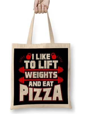 Dekado I Like To Lift Weights And Eat Pizza Funny Lifter Bez Çanta Uzun Saplı